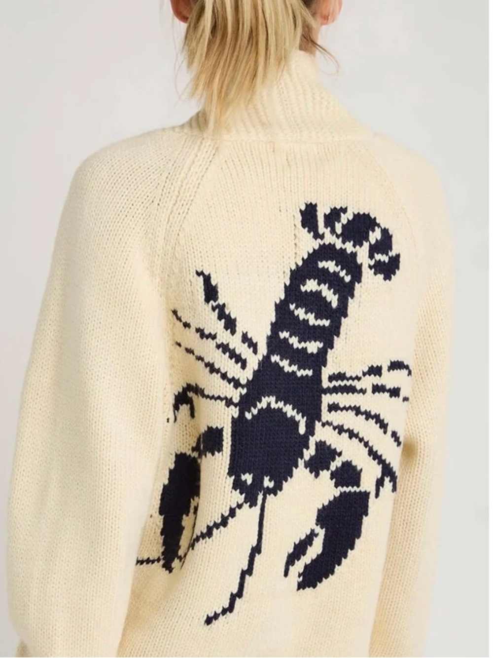 NWOT Lobster Acrylic Ivory Cardigan Size XL